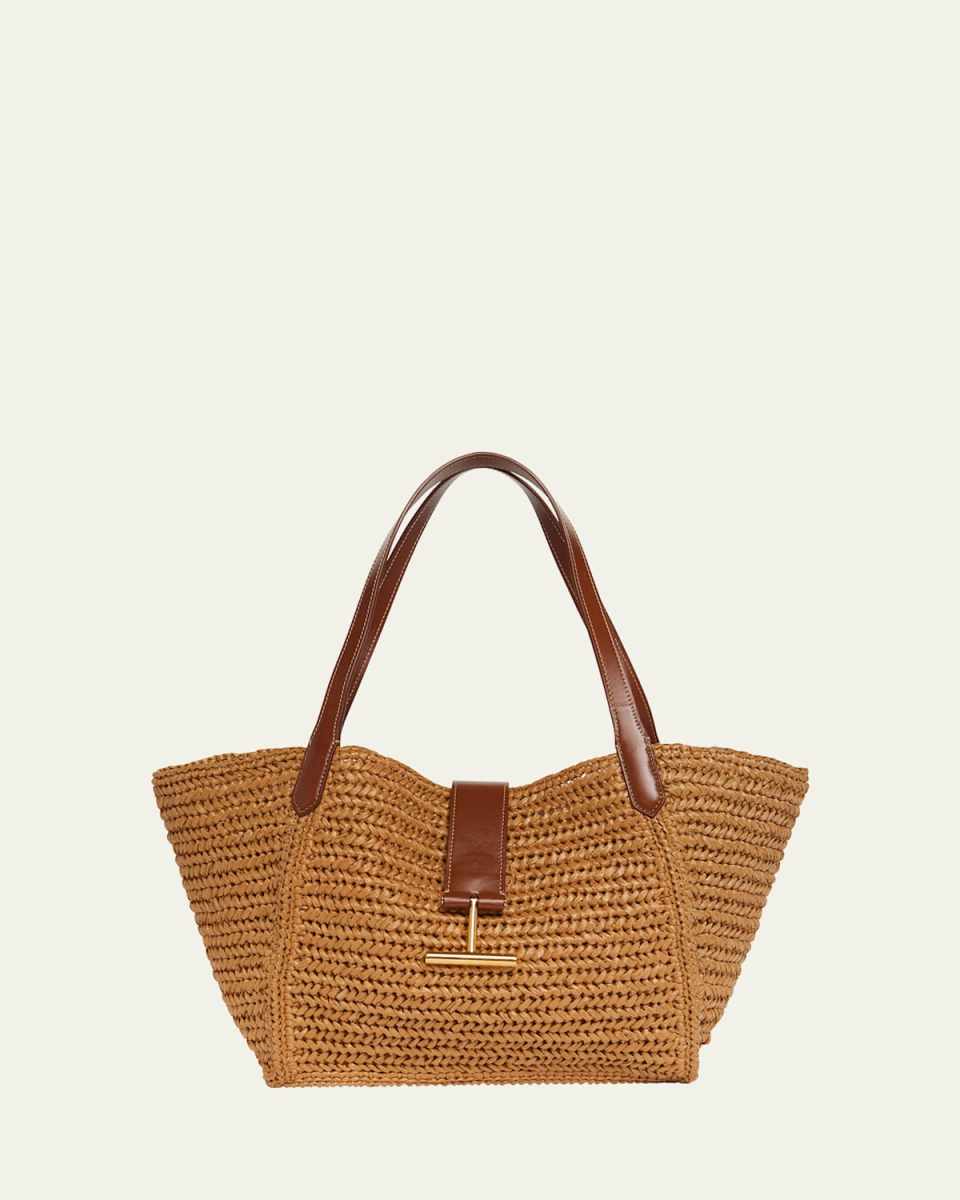 Tara Medium Tote Bag in Raffia Viscose and Leather